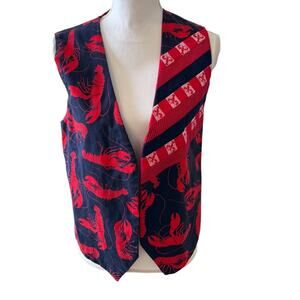 Preppy Lobster Print Reversible Cotton Vest Red Blue